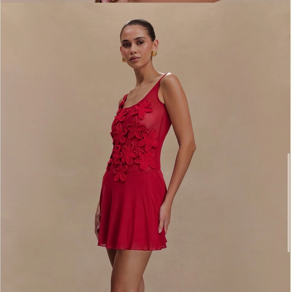 Meshki Red Floral Appliqué Melanie Mini Dress